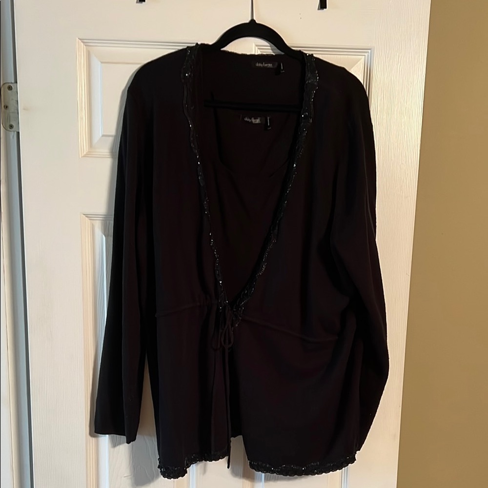 Black Sweater/Cardigan Set. Daisy Fuentes 2X. Sequin Trim on Cardigan